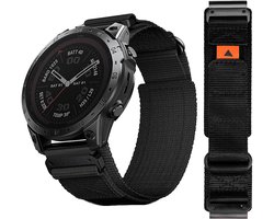 Stravo Tactisch Nylon Klittenband Bandje voor Garmin – QuickFit 26mm – Geschikt voor Fenix 5X / 5X Plus, Fenix 6X / 6X Pro, Fenix 7X (Pro / Sapphire / Solar), Fenix 8 (51mm) & Enduro 1 / 2 / 3 - Garmin Horlogebandje – Zwart