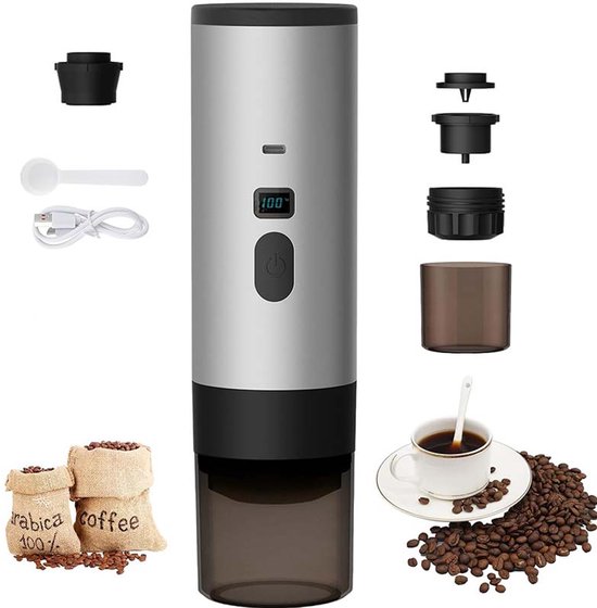 Draagbare koffiemachine, 3-in-1 Reiskoffiezetapparaat Geschikt for Capsule/Poeder Elektrische Espressomachine for Auto & Thuis Kamperen Reizen voor reizen, kamperen