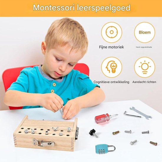 Schroevendraaier Bord Set voor Kinderen - Houten Ouder-Kind Interactief Spel - STEM Educatief Peuter Speelgoed Met Sleutel En Slot Voor Thuis En Onderweg Verjaardagscadeau van Merkloos — afbeelding 4