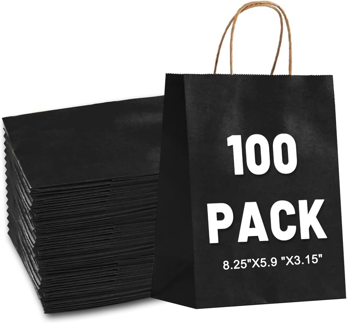 Set van 100 Luxe Kraft Papieren Zakken met Handvatten 21x15x8 cm