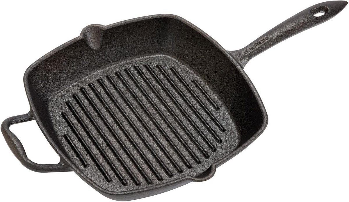 Vierkante Gietijzeren Grillpan met Schenktuit 28x28 cm voor Grillen en Bakken