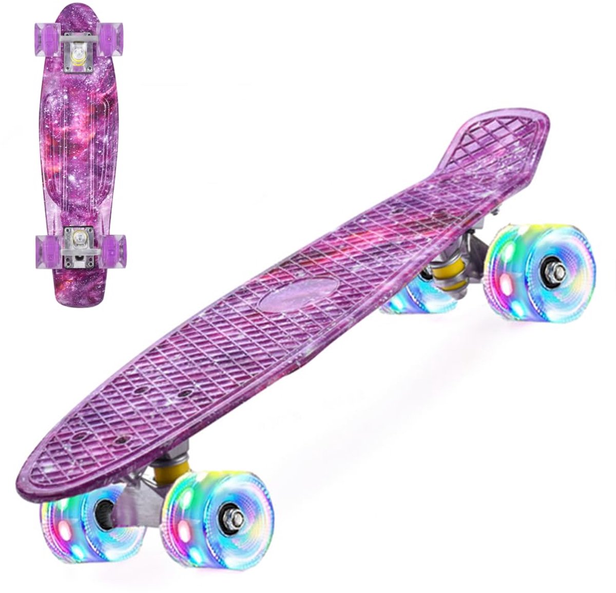 Unyqoos® Mini Cruiser Skateboard met LED Wielen voor Kinderen en Volwassenen Paars