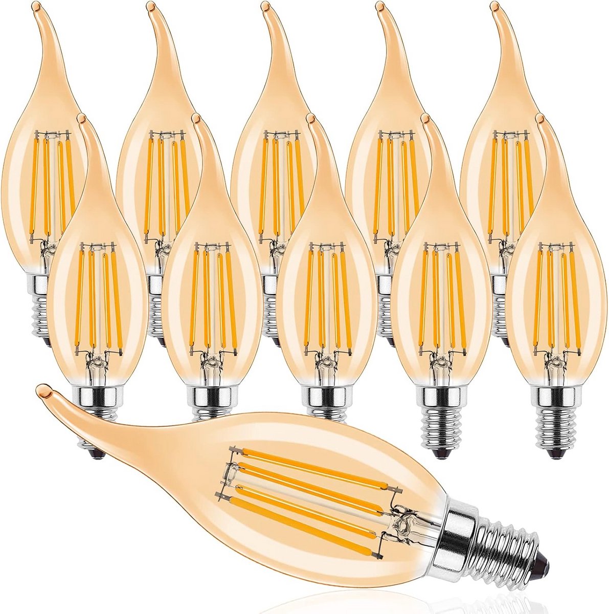 10x Dimbare E14 LED Kaarslampen 4W Warm Wit 2700K Vintage Gloeilamp Vervangt 40W
