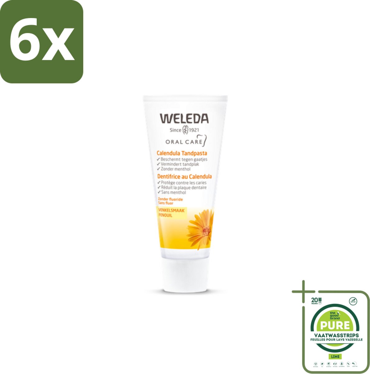 WELEDA - Tandpasta - Calendula - 75 ml - Voordeelverpakking - 6 stuks - Tandpasta - Natuurlijke tandpasta