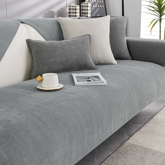 WEYOND Bankhoes van Zachte Chenille, Antislip & Wasbare Krasbescherming voor Bank, Geschikt voor Loveseat, Hoekbank of 2/3/4-Zits Bank (180 x 340 cm, Zwart
