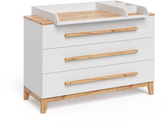 Vitalispa Malia Verschoontafel – 133.2 x 98 cm met 3 laden Wit/Kunstnijverheid