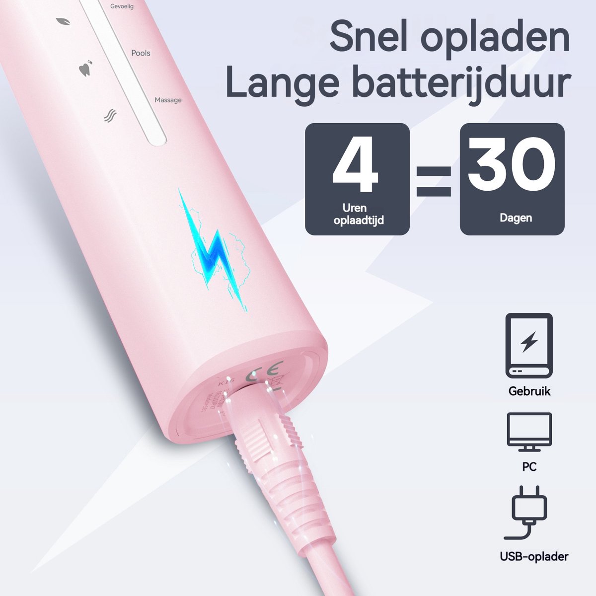 MAKURAZ Elektrische Tandenborstel met 8 Opzetborstels - Roze - afbeelding 3