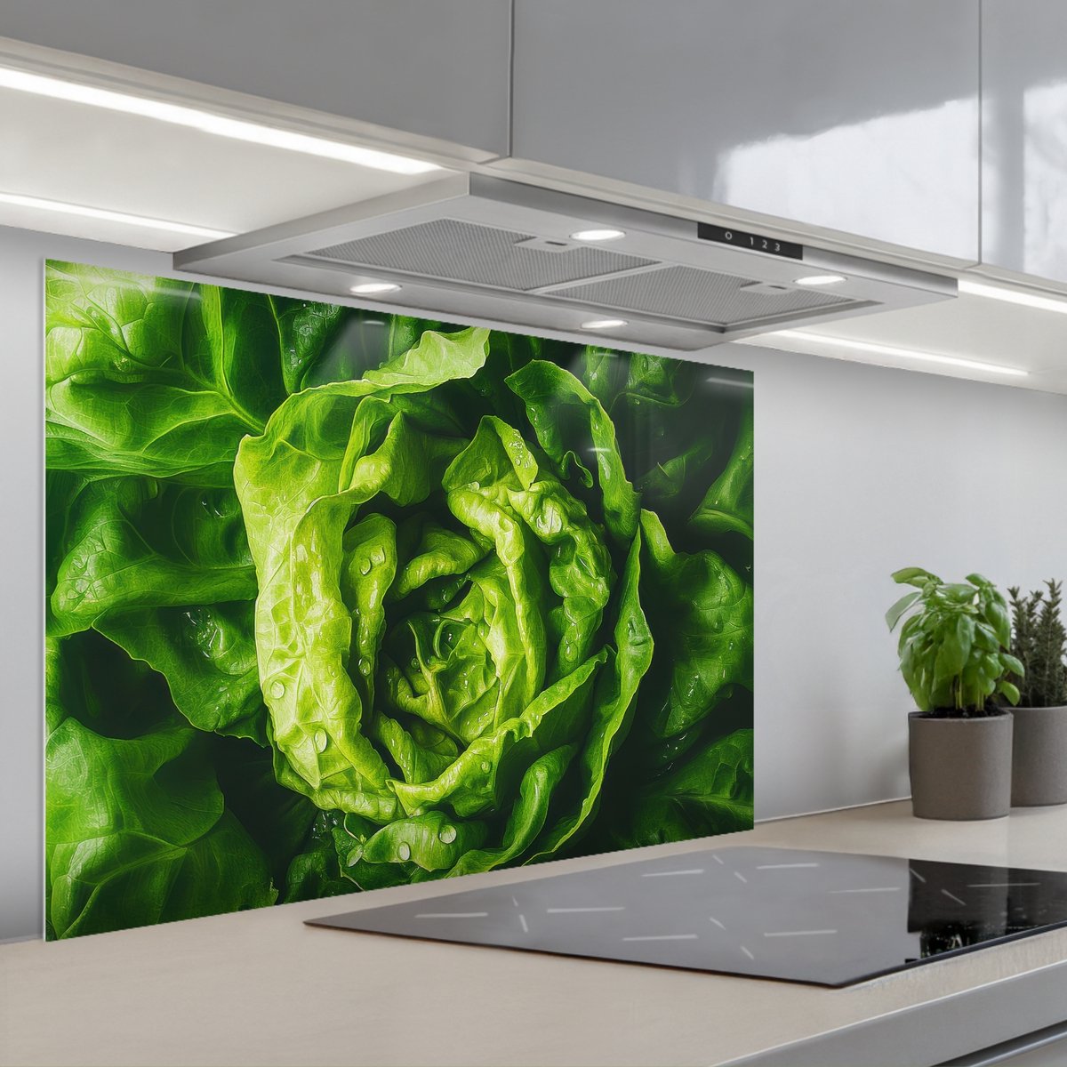 KitchenYeah Spatscherm 80x55 cm Zelfklevende achterwand Groente Sla Groen Keuken muurbeschermer Spatwand fornuis