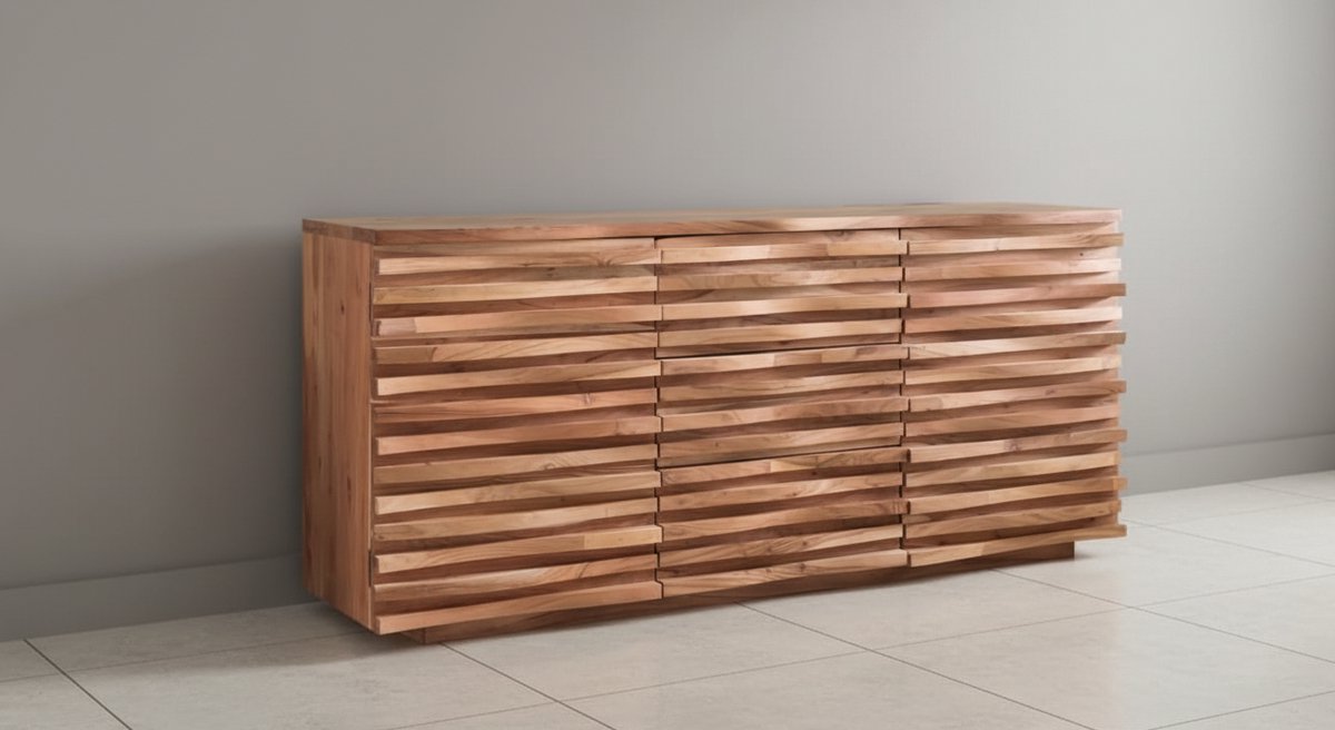 Massiefhouten Sideboard Akazie Natuur – Luxe Opbergkast 160 cm met 2 Deuren & 3 Lades – Handgemaakt Robuust Hout – Landelijke & Moderne Look – Novihome