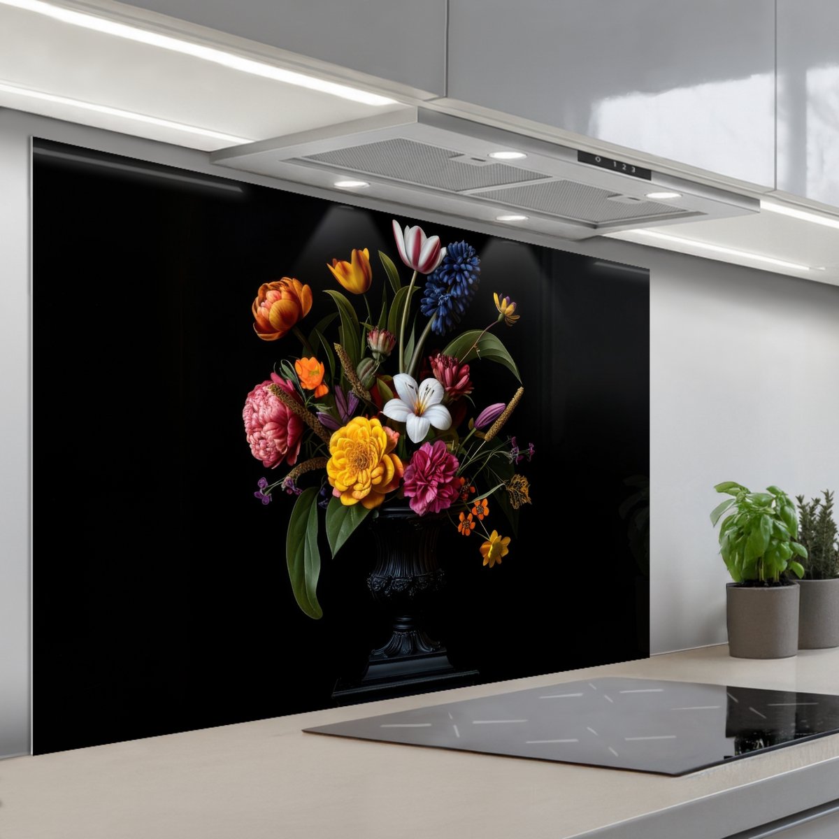 KitchenYeah Spatscherm 120x80 cm Zelfklevende achterwand Lente Bloemen Klassiek Vaas Keuken muurbeschermer Spatwand fornuis