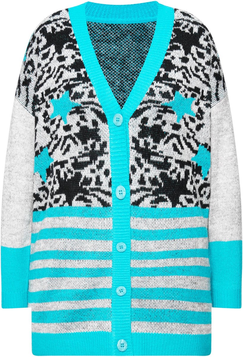 Angel of Style - Dames - Vest motiefmix lange mouwen - Mineraalblauw - Maat 50+