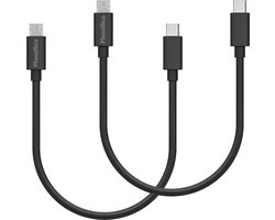 2x Micro USB naar USB C Kabel Zwart - 0,2 meter - Oplaadkabel voor Huawei Ascend Mate 2 / Mate 7 / P1 / P1s / P2 / P6 (D2-0082) / P7 / P7 Mini / W1 / W2 / X U9000 / Y200 / Y201 Pro / Y210 / Y300 / Y330 / Y360 / Y530 / Y550