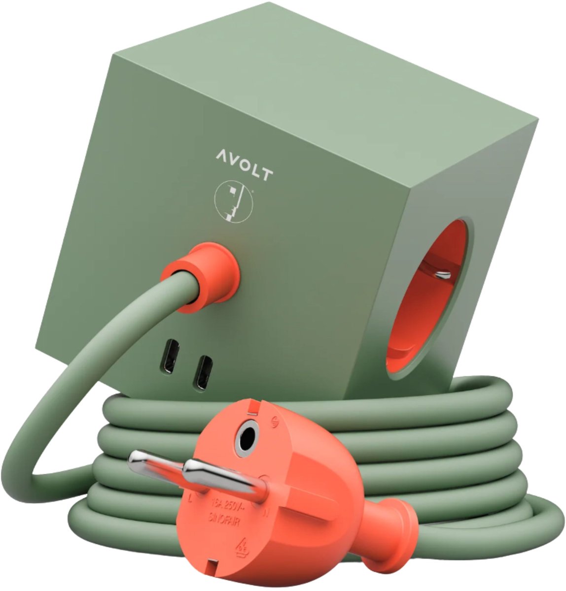 Avolt - Square 1 - Design stekkerdoos met USB-C - kable 1.8m - Bauhaus Gecko bloom