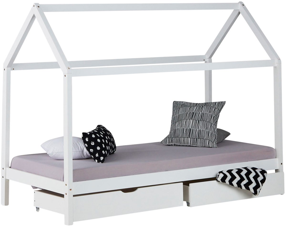 Homestyle4u Kinderbed 90x200 cm - Huisbed met matras - Wit