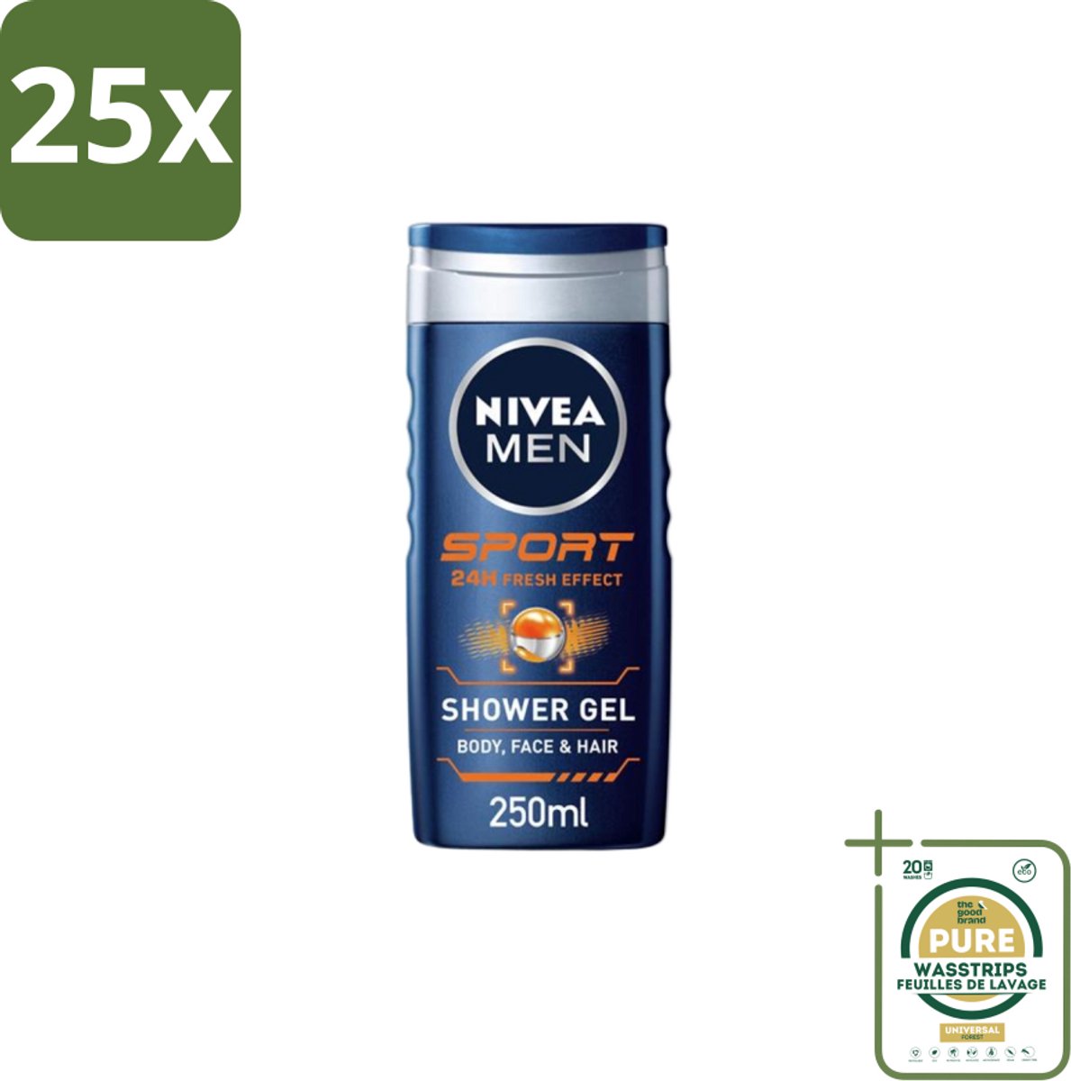 25 x NIVEA MEN – Douchegel – Sport – 250 ml - Grootverpakking - Koffiezetapparaat