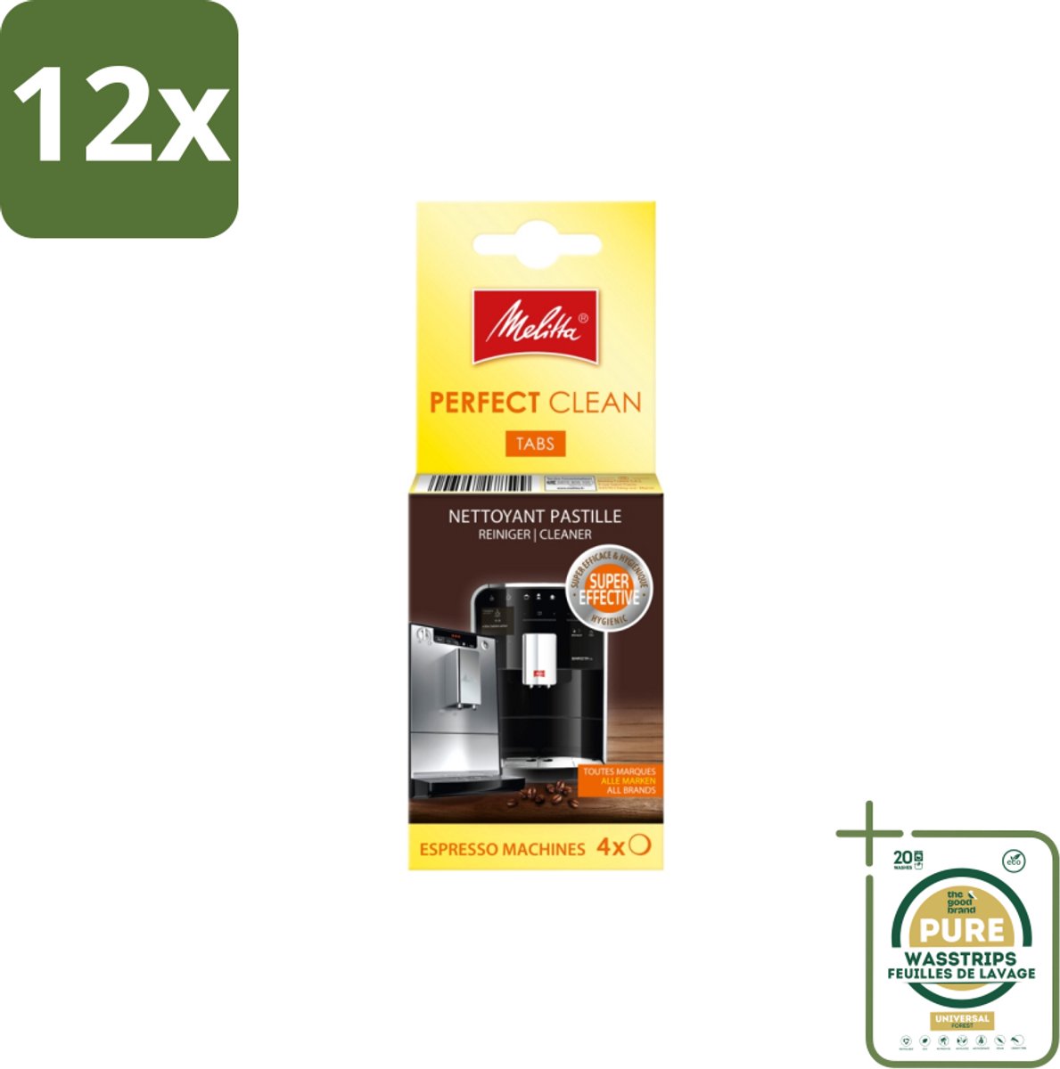 Melitta - Perfect Clean – Reinigingstabletten – Voor volautomatische espressomachines – 4 tabletten - Voordeelverpakking - 12 stuks - Zetgroep reinigen - Koffieolie verwijderen