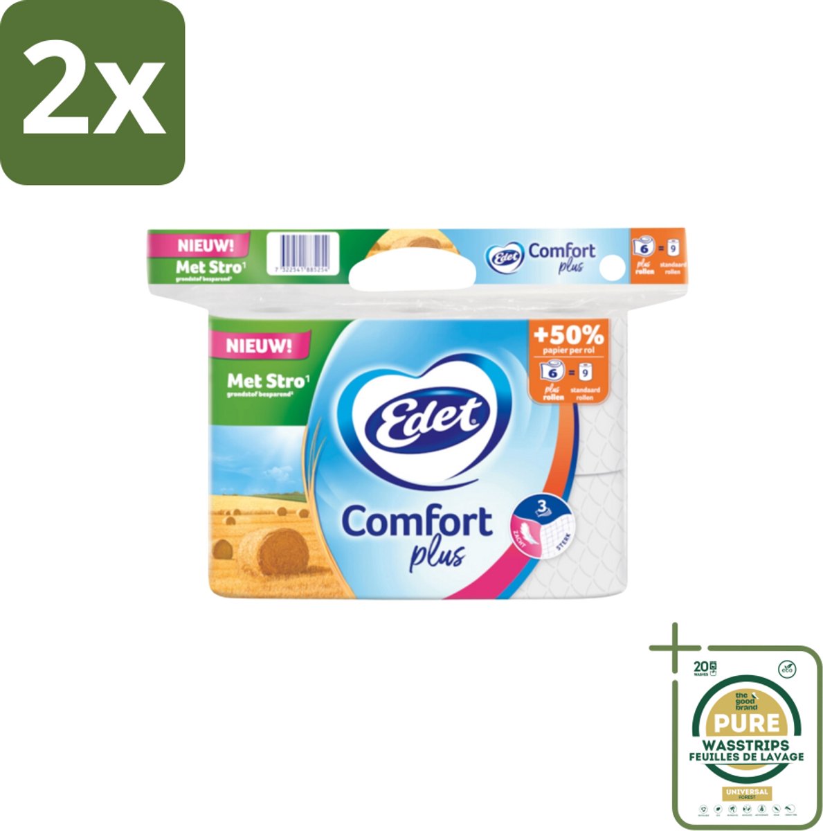 Edet – Toiletpapier – 3-Laags - Voordeelverpakking - 2 stuks - Duurzaam toiletpapier - Plusrol