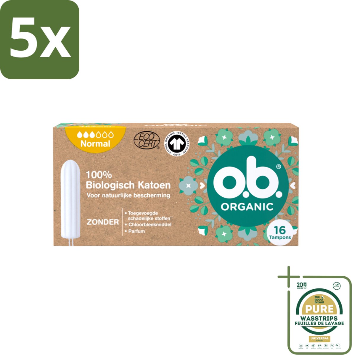 5 x o.b. – Organic Cotton Tampons – Normal – 16 Tampons - Grootverpakking - Koffiezetapparaat