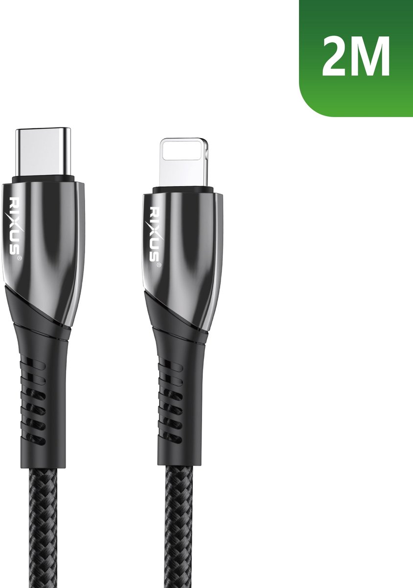 Rixus RXUC38L Fast Charging Cable USB-C To Lightning Nylon 2m Black