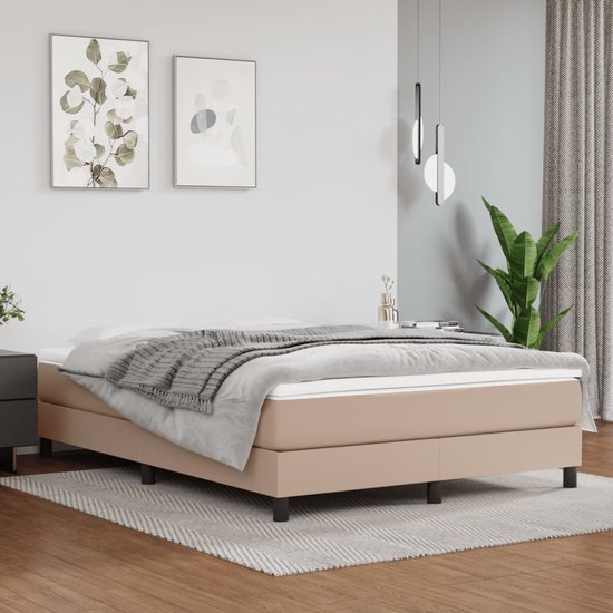 The Living Store Sommier tapissier simili cuir cappuccino 140x200 cm - Sommier tapissier - Sommier tapissier - Lit - Lit bébé - Meubles de couchage - Cadre de lit - Sommier - Lit double - Sommier tapissier - Lits - Lits Berceaux