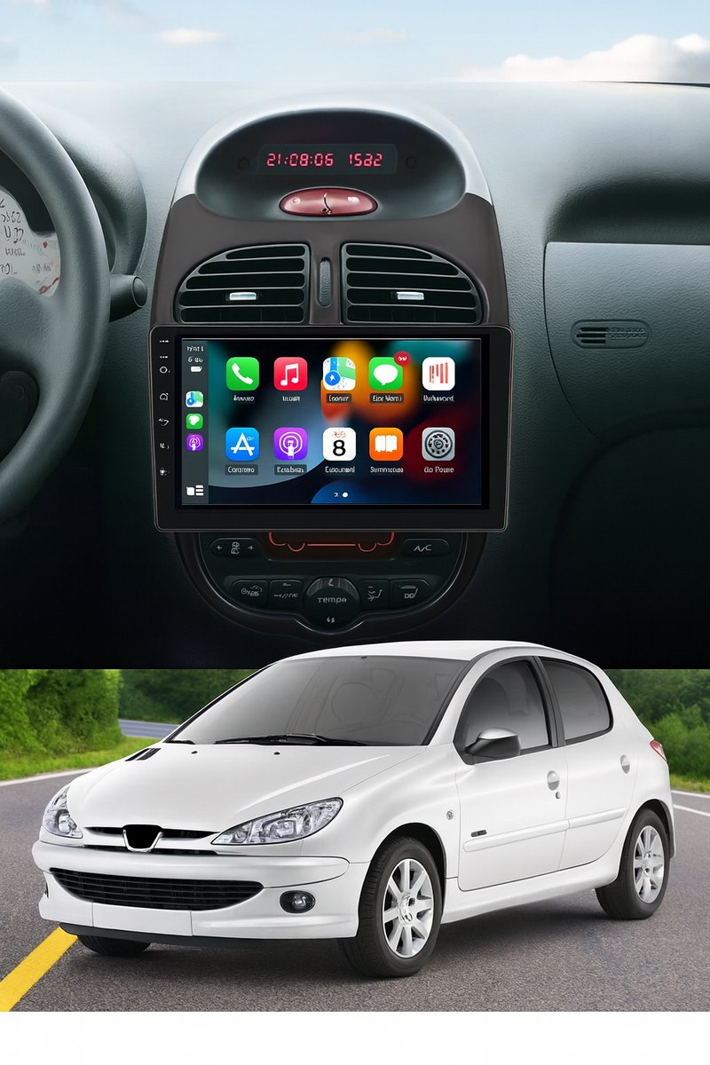 ADIVOX 9 inch geschikt voor Peugeot 206 Android 15 CarPlay/Auto/Wifi/DSP/5G/DAB+