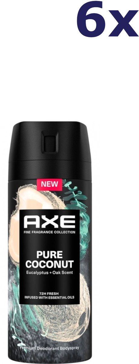 Axe - Deodorant Man - Fine Fragrance Spray - Pure Coconut - 6 x 150 ml - Voordeelverpakking