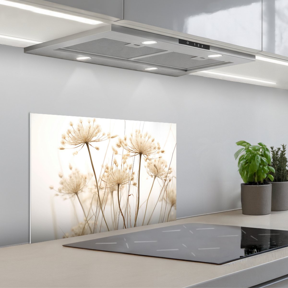 Spatscherm 60x40 cm - Zelfklevende achterwand Bloemen - Wit - Zonlicht - Keuken muurbeschermer - Spatwand fornuis