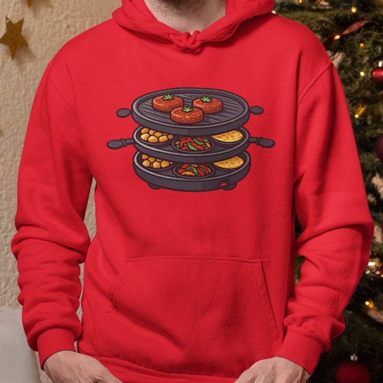 Foute Kerst Hoodie Rood Gourmetstel 3XL - Uniseks Pasvorm - Kerstkleding Voor Dames & Heren