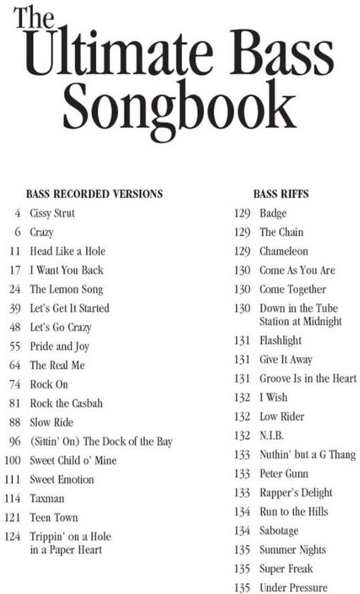Liste des chansons de The Ultimate Bass Songbook.