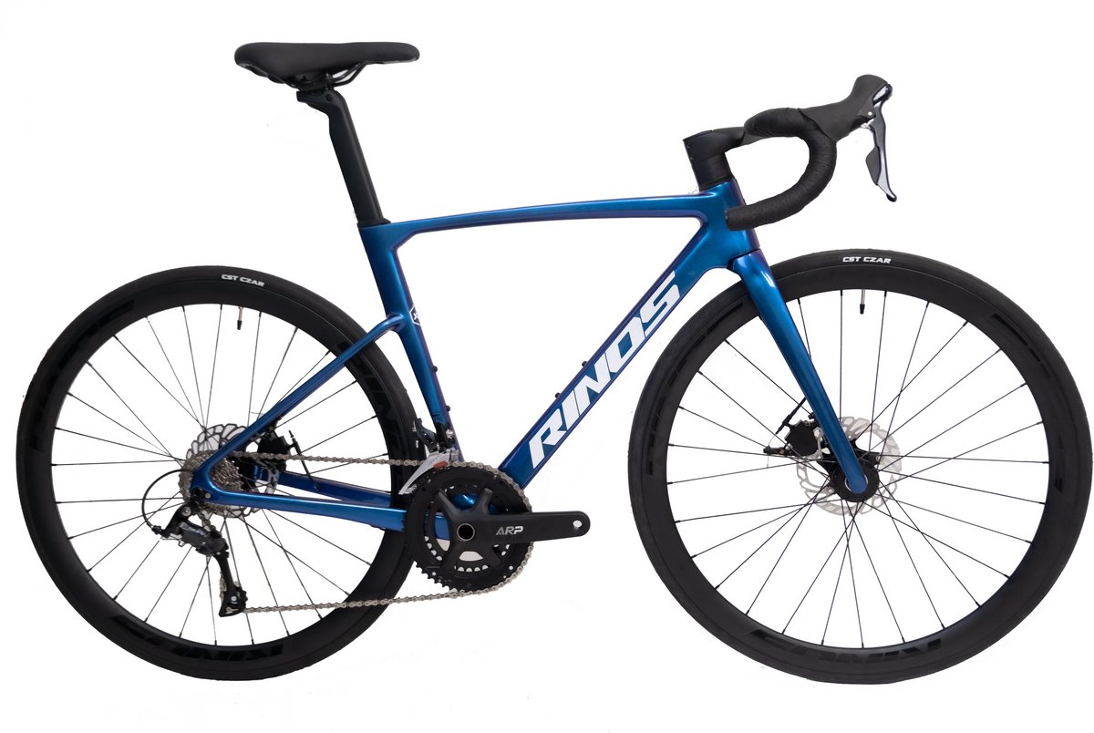 Rinos Odin 1 Carbon Road - RaceFiets - met UCI Frameset- met Shimano SORA 18 versnellingen en schijfremmen - lichte fiets voor dames en heren - 700 x 40C - Kameleon Blauw Paars S-52