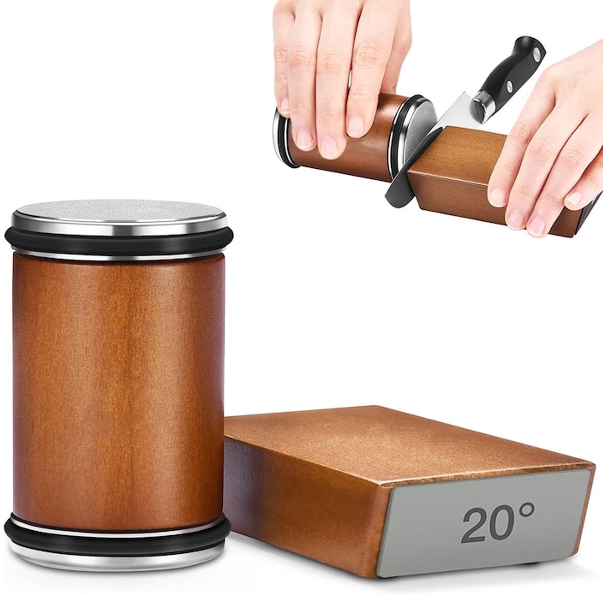 Rolmessenslijper, magnetische schuine messenhouder, geschikt voor keuken, houtkleur