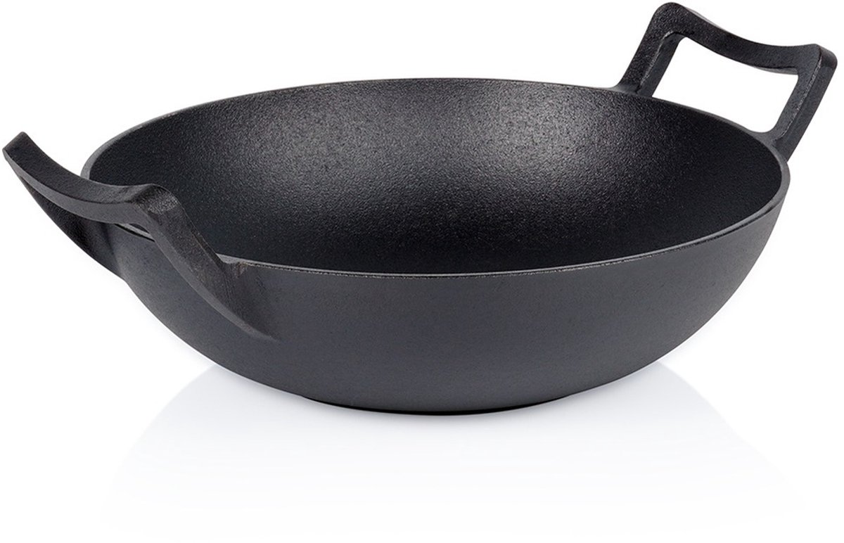 Wokpan Gietijzeren CAST LINE 32 cm - Koekenpan - Diepe Braadpan - Aziatische Kookpan