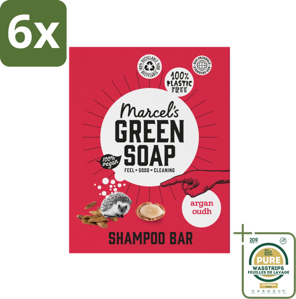 Marcel's Green Soap - Shampoobar - Argan & Oudh - Versterkt & verzorgt - 90 gr - Voordeelverpakking - 6 stuks - Oudh - Biologische shampoo