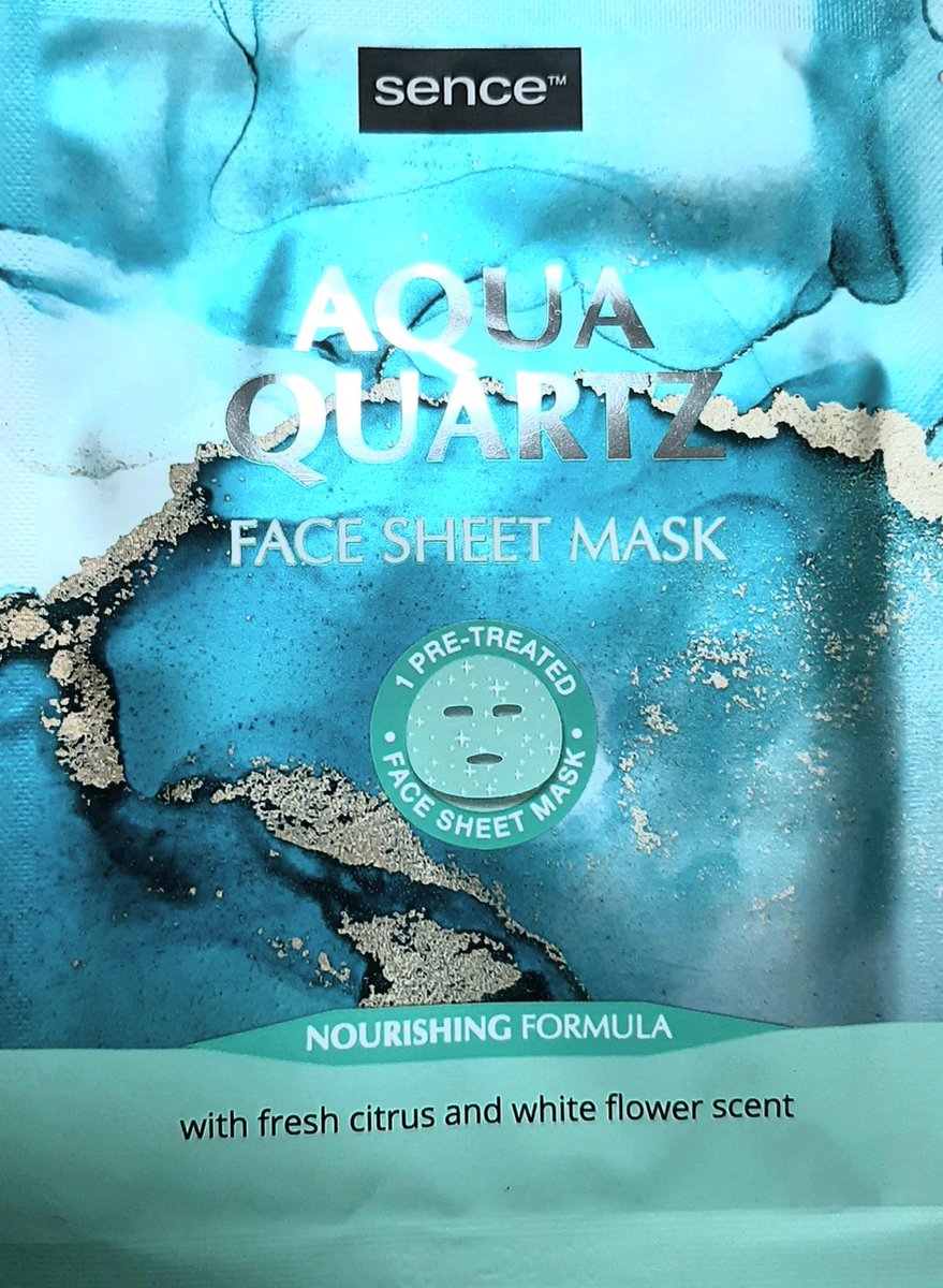 Sence - water kwarts gezichtsmasker - aqua quartz - tissue masker - sheetmask print - voedend - vegan - citrus jasmijn geur - 20ml