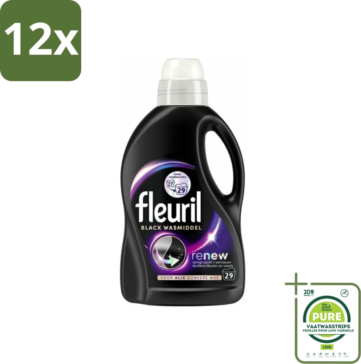 Fleuril – Wasmiddel - Black – 29 wasbeurten – 1,305 L - Voordeelverpakking - 12 stuks - Wasmiddel zwart - Kleurbehoud zwart