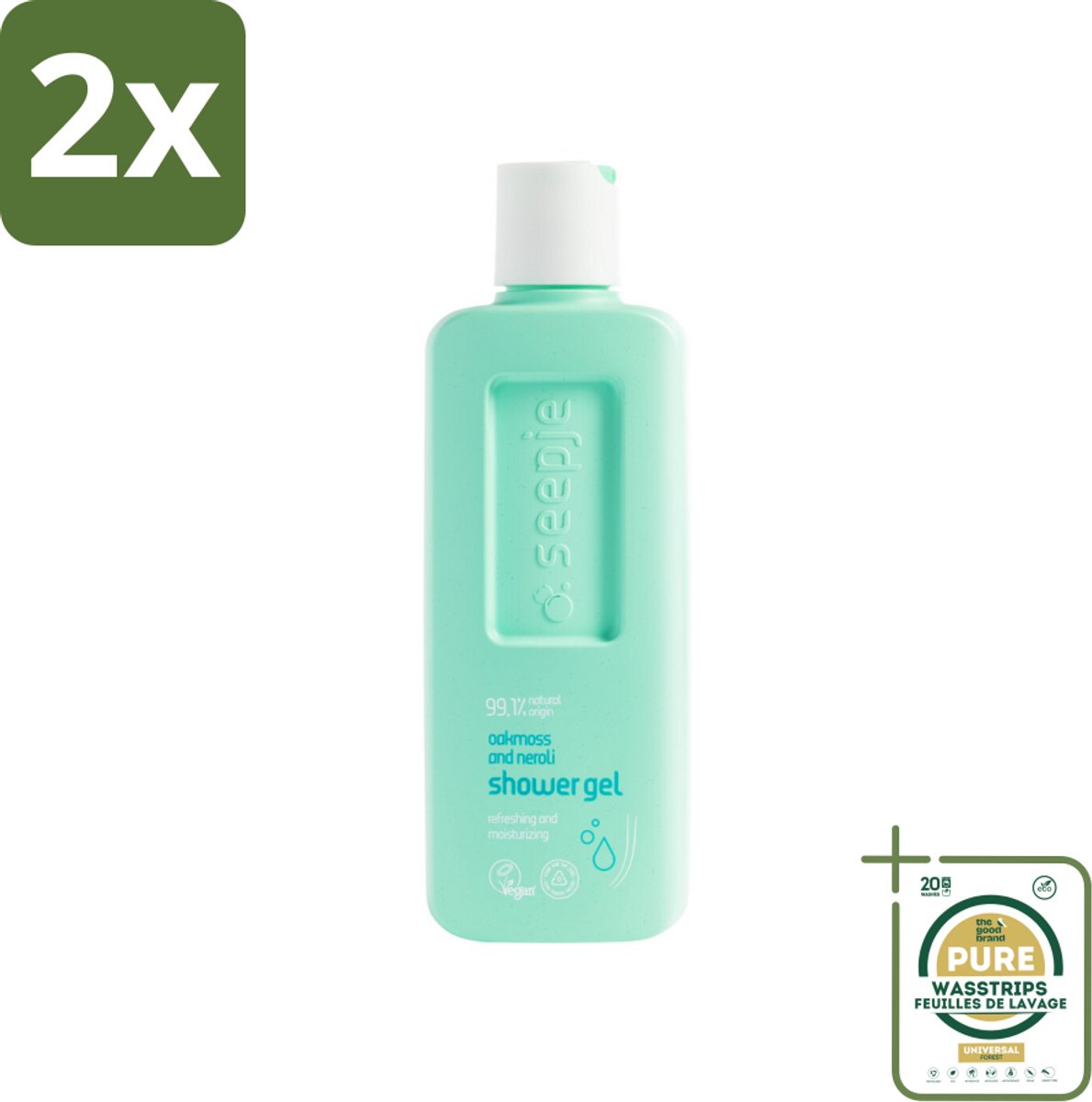 Seepje - Douchegel - Hydraterend & Verfrissend - Eikenmos en Neroli - 300 ml - Voordeelverpakking - 2 stuks - Verfrissend - Eikenmos
