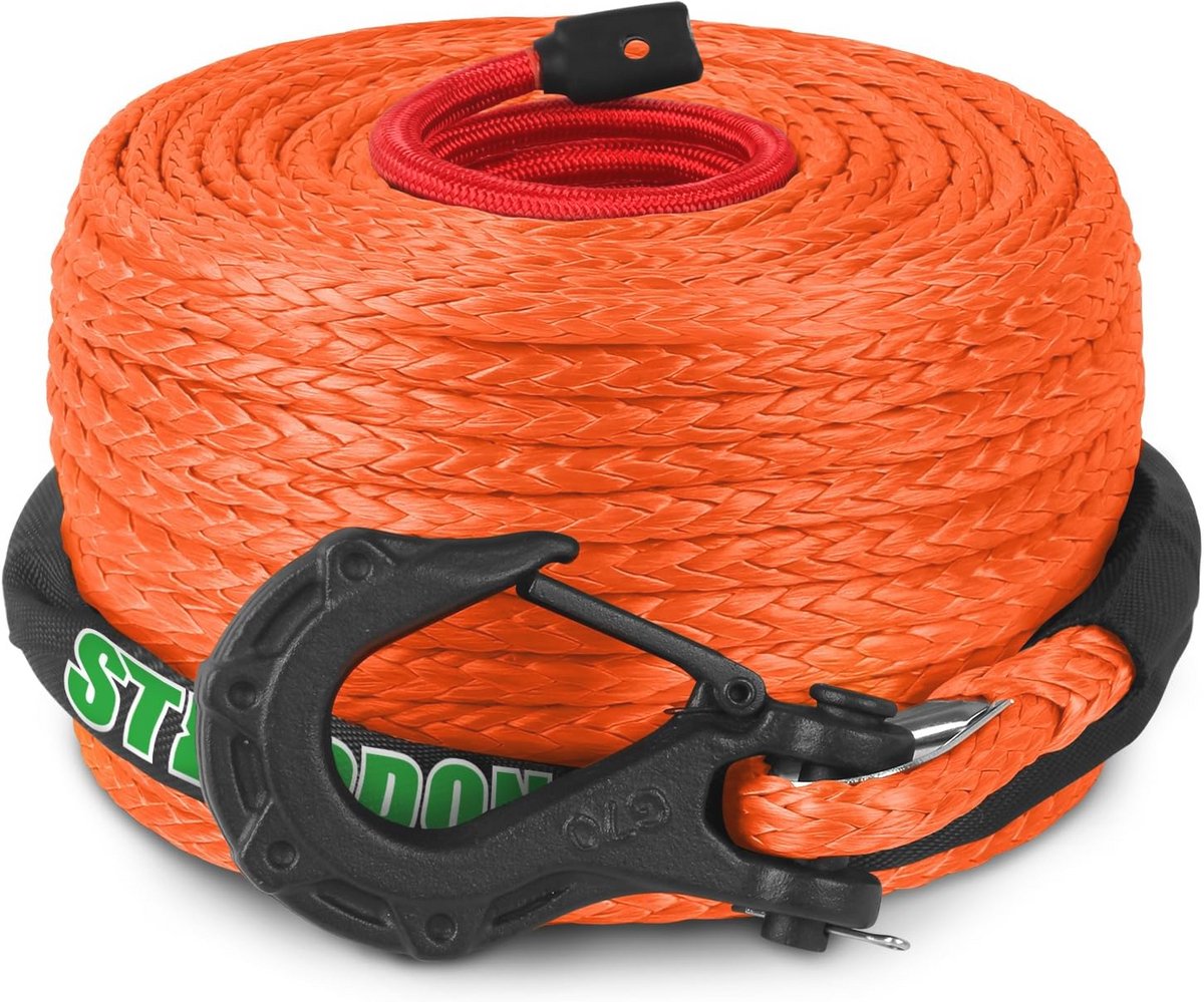 Synthetisch 3/8" x 100ft Liertouw met Haak en Bescherming - 25LB Dyneema Kabel voor Off-Road en Recovery