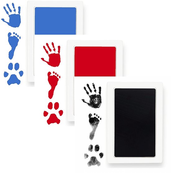 Inktpad - Hand- en voetafdruk - Baby's - Pootafdruk huisdier - Stempelset - Inktkussen en kaartjes - Blauw - Jonyx — afbeelding 3
