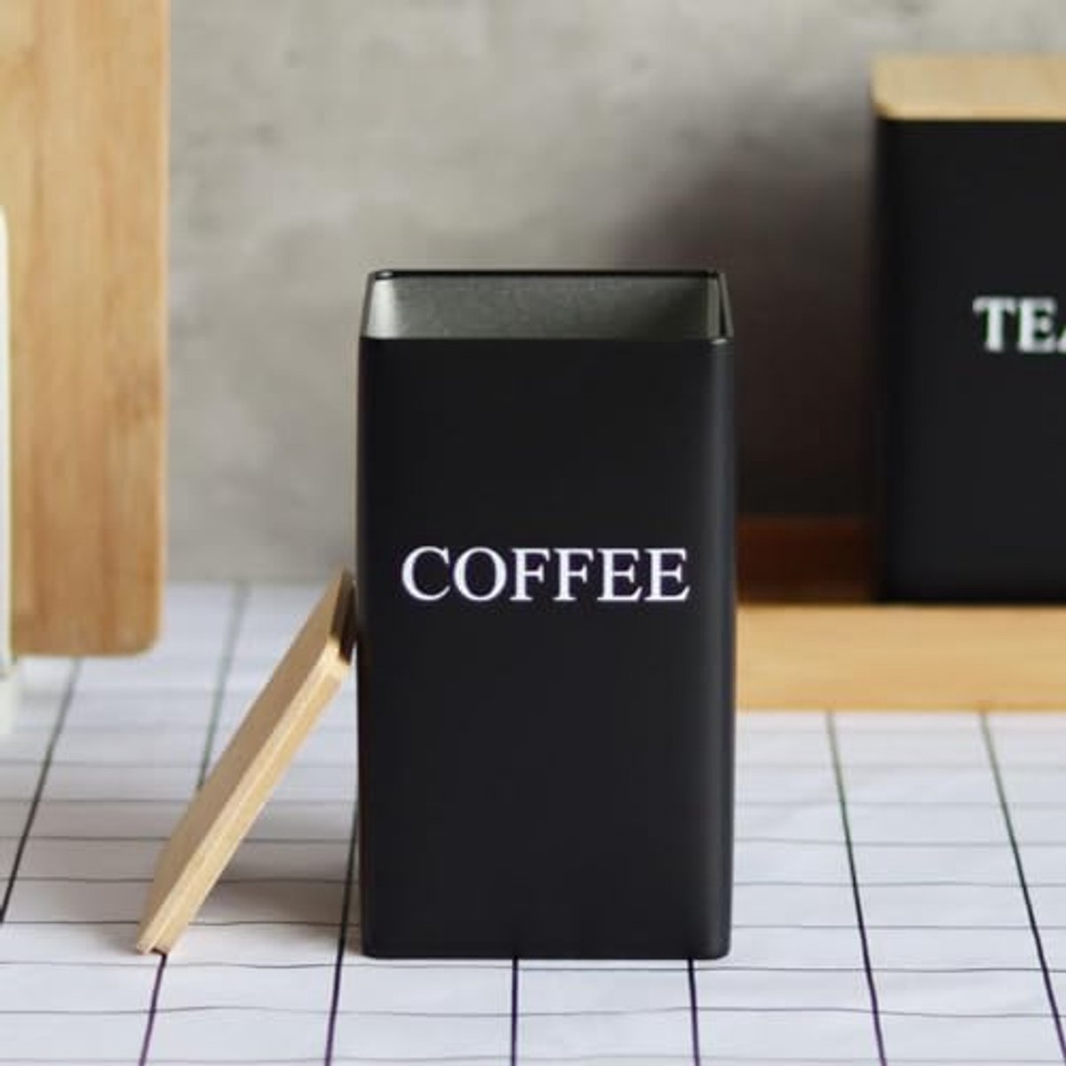 Koffieblikken, set van 1000 ml metalen bewaarblikken met luchtdicht bamboe deksel