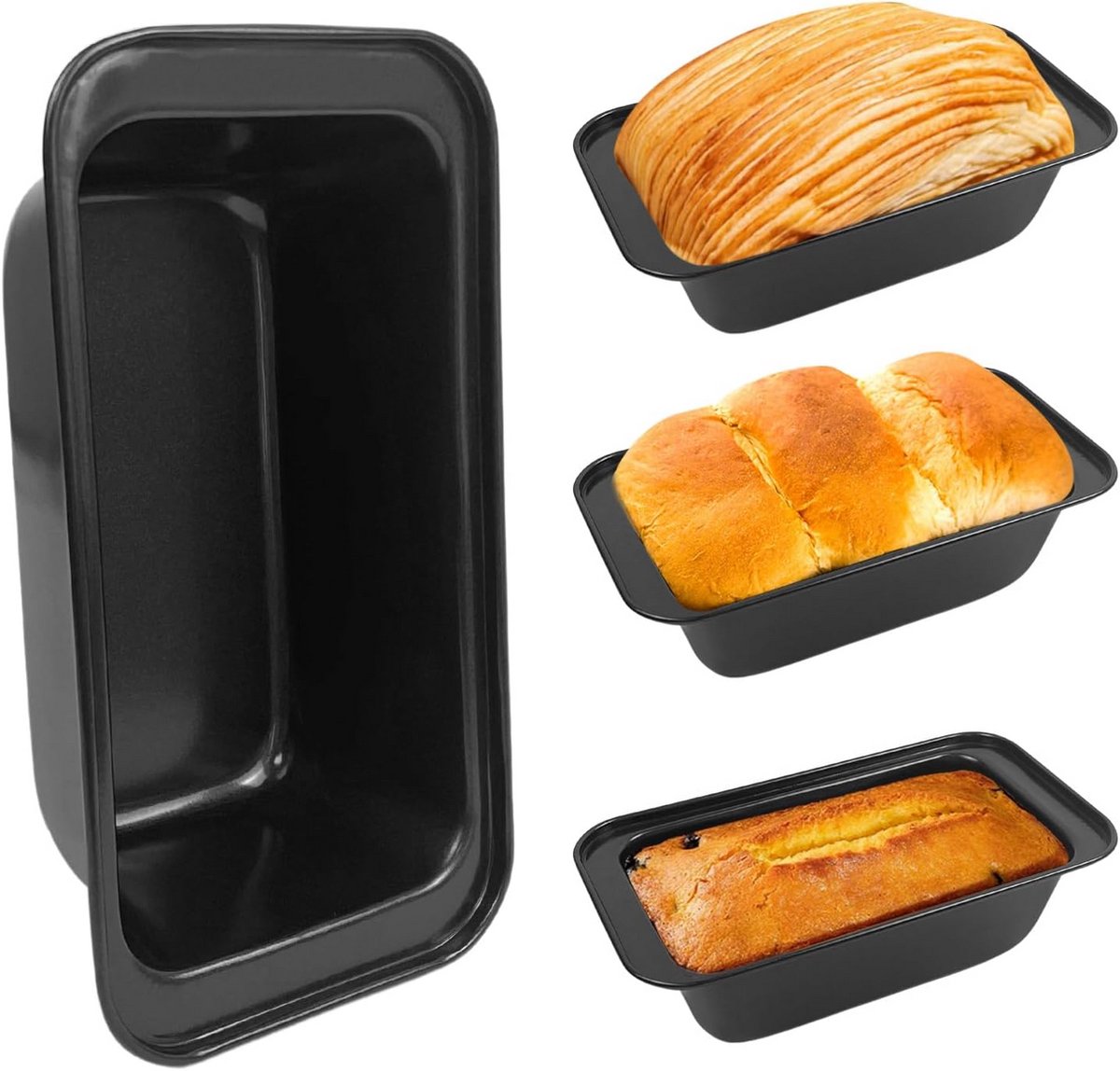 4x Broodvorm Rechthoekig – Non-stick Koolstofstaal Bakvorm Set (20x10 cm) – Vaatwasmachinebestendig