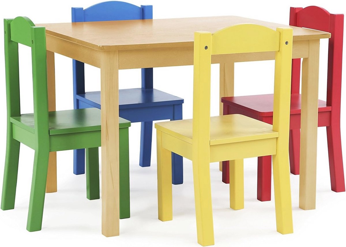 Houten vierkante kindertafel met 4 stoelen - Perfect voor peuters en kleuters