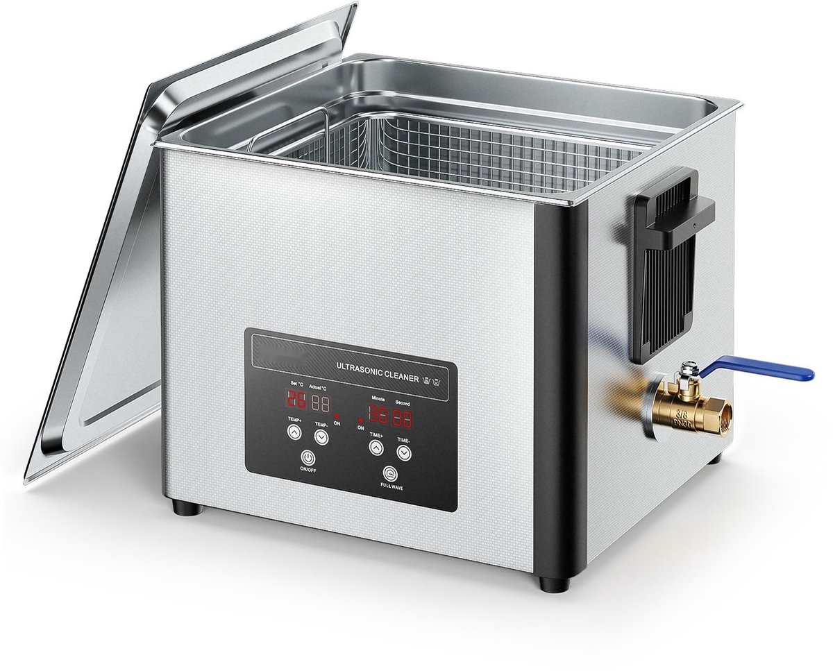 Ultrasoonreiniger - Ultrasoon Reinigingsmachine - Capaciteit 15 L - Vermogen 240 W - Frequentie 40 kHz - Met Mand - Display - Voor Onderdelen en Carburateurs