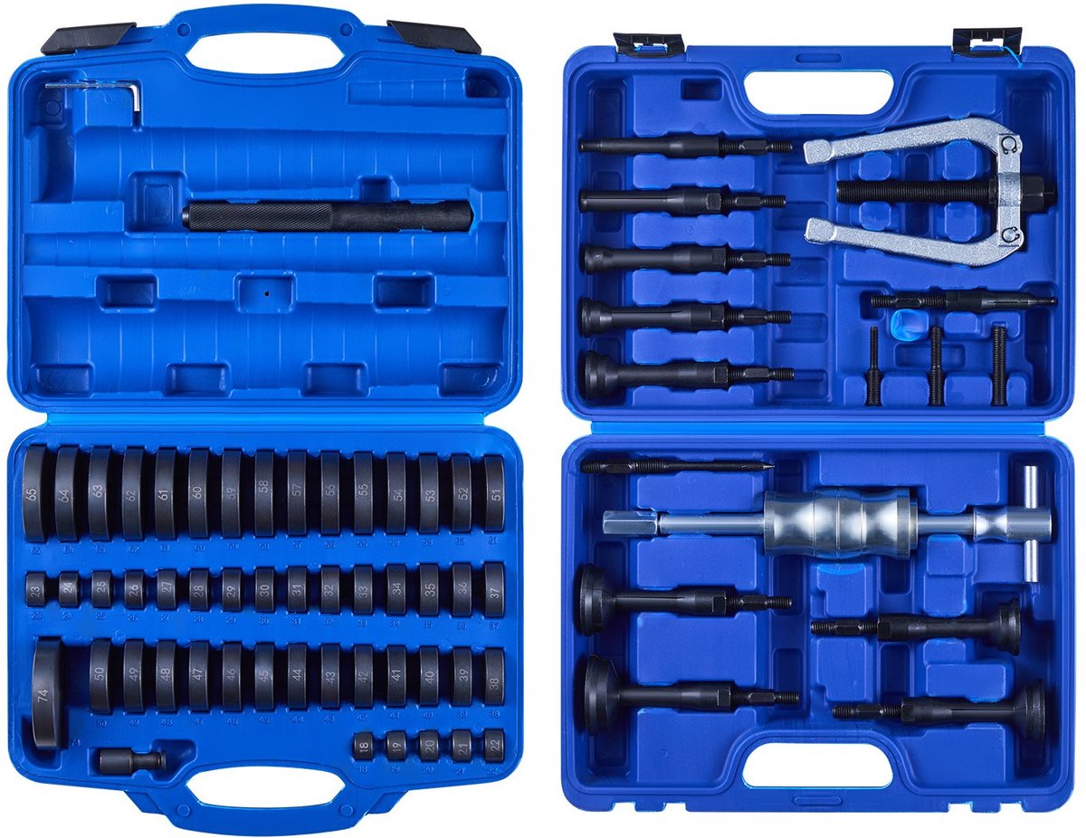 Lagerpersset - Bus- en Keerringaandrijfset - Combi 2-in-1 52+16-delig - 49 Bussen - 10 Adapters - Glijhamer - Voor Wiellagers - Met Koffer