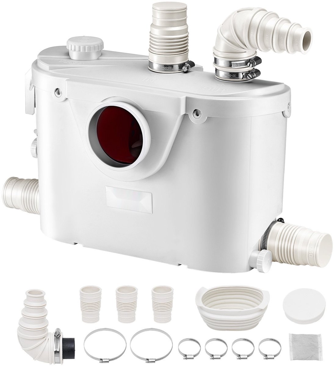Vuilwaterpomp met Fecaliënvermaler - Afvalwaterpompstation - Vermogen 500 W - Debiet 110 l/min - Opvoerhoogte 8 m - 4 Inlaten - Voor Toilet, Douche en Wastafel