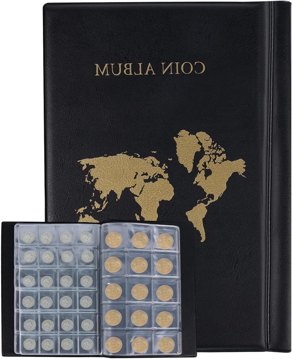 Allecta - Muntenalbum met Lederen Hardcover, 300 Vakken, 14 Pagina's - Muntenboek voor Verzamelaars