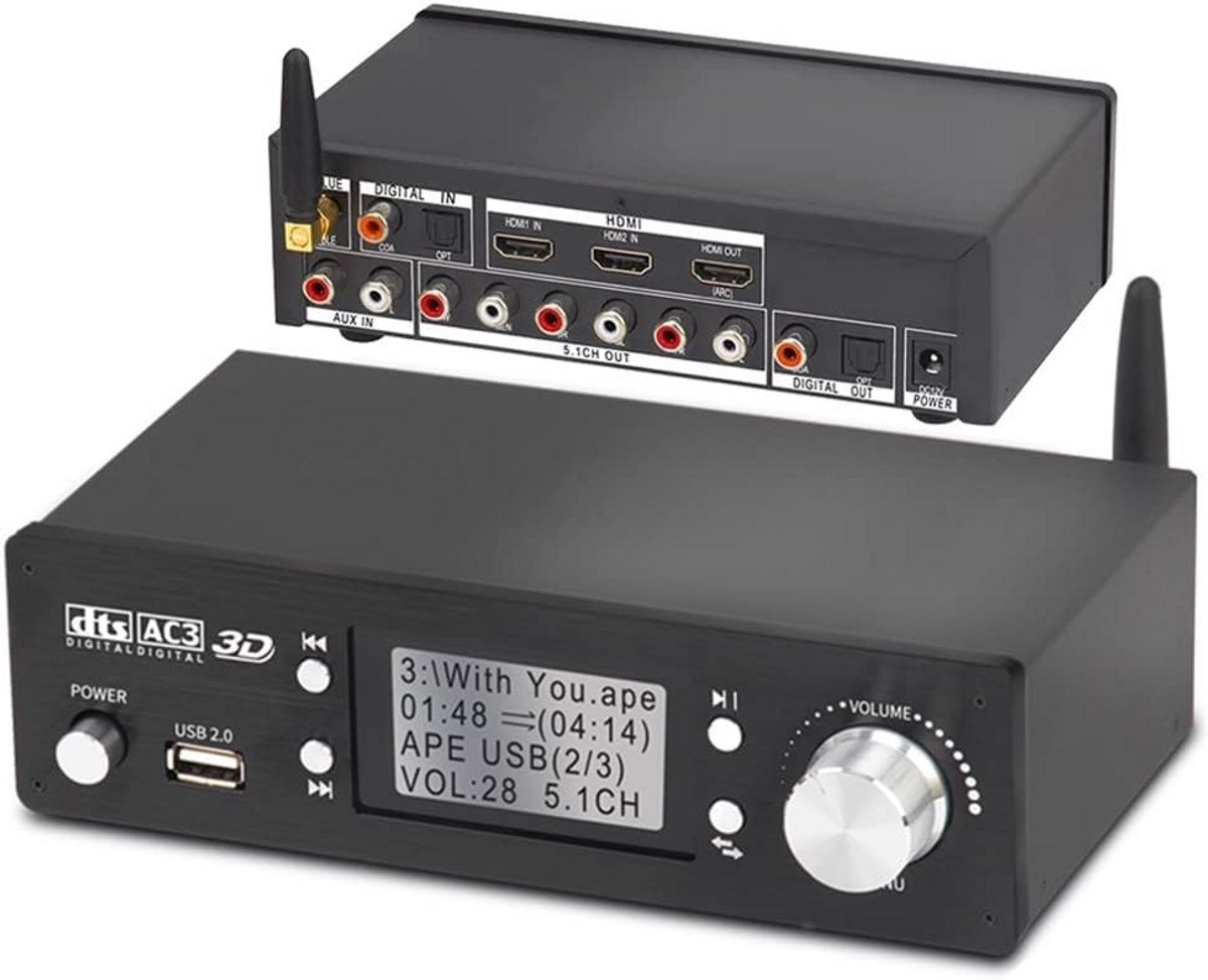 5.1 Kanaals Audio Converter Decoder met HDMI ARC, Bluetooth 5.0 en Meerdere Inputs