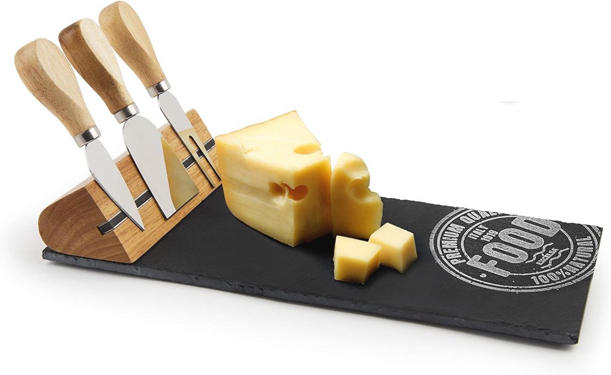Snijplank en Kaaspunt Set van Premium Leisteen en RVS