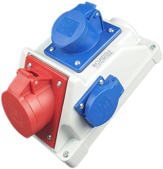 RoadEu - Wandcontactdooscombinatie - wandcontactdoos 32A, 16A CEE wandcontactdoos met Schuko 230V - Volledig bedrade PCE bouwstroomverdeler. Perfect voor werkplaatsen, schuren of tuinen RoadEu - Wandcontactdooscombinatie - wandcontactdoos 32A, 16A CEE wandcontactdoos met Schuko 230V - Volledig bedrade PCE bouwstroomverdeler. Perfect voor werkplaatsen, schuren of tuinen