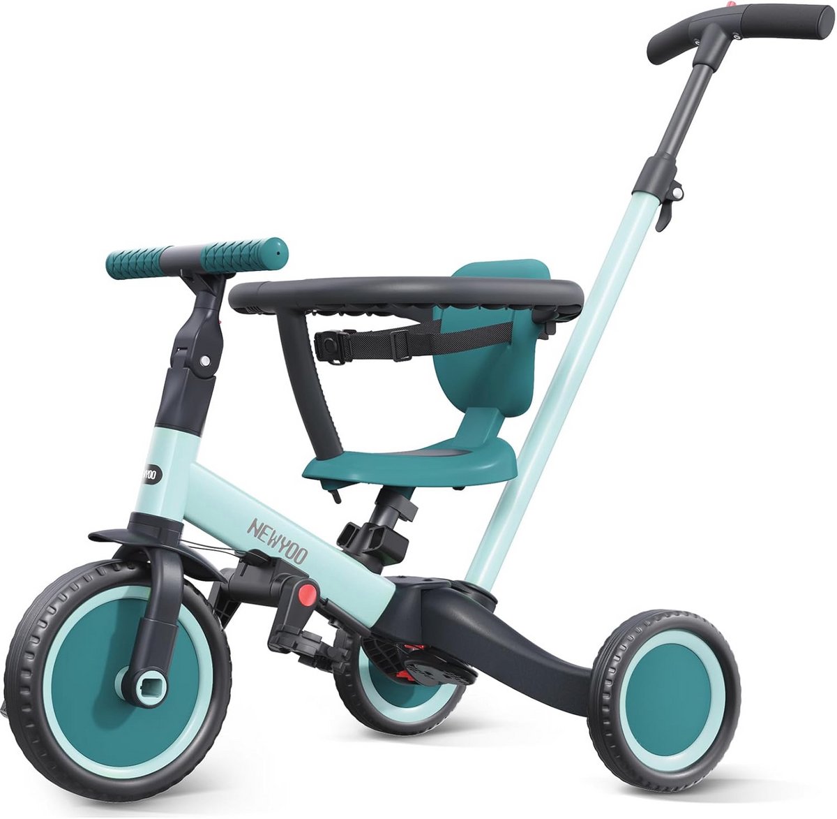 Driewieler voor Peuters van 1-3 jaar - Peuterfiets met Ouder-Schuifgreep, Rugleuning en Veiligheidsgordel - Groen
