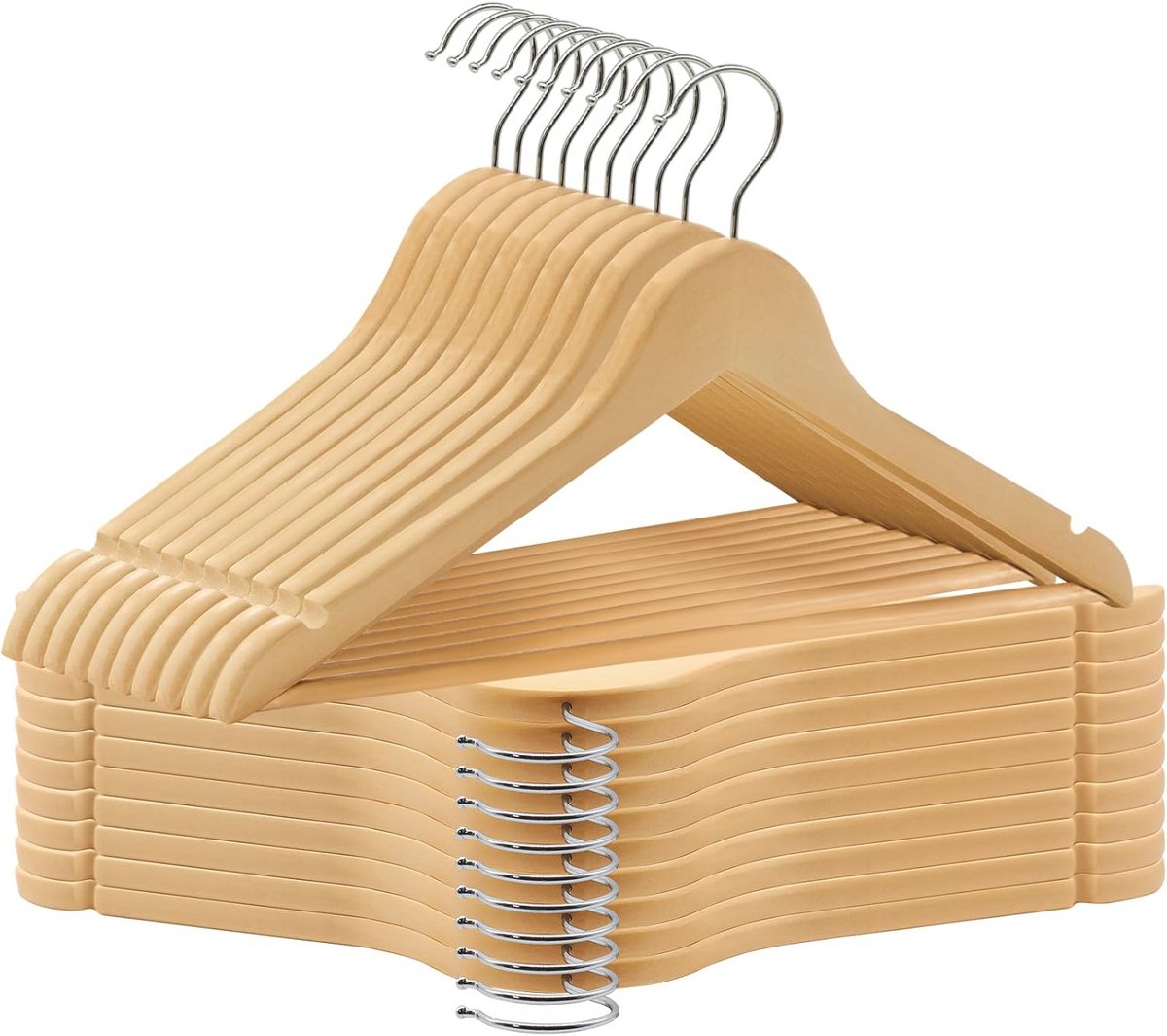 Houten Kleerhangers met 360° Draaibare Haak - Ruimtebesparend en Antislip - Set van 20